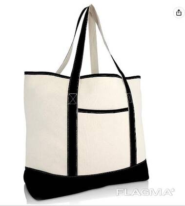 Cotton Canvas Zipper Tote with Bottom &amp; Over Shoulder Handles