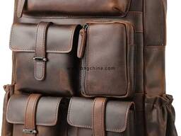 Genuine Leather Backpack for Men Multi Pockets School Travel Daypack