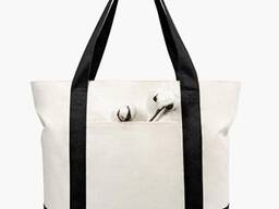 Stylish Canvas Tote Bag with an External Pocket, Top Zipper Closure, Daily Essentials
